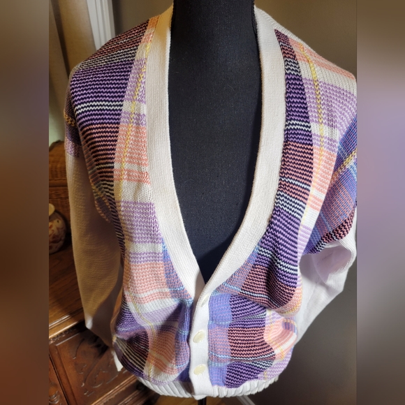 VINTAGE TOP SPOT 100% COTTON GRANDMA PASTEL OVERSIZED CARDIGAN - Picture 2 of 7